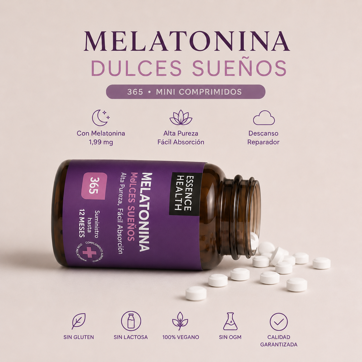 Melatonina — Dulces sueños, 365 mini comprimidos