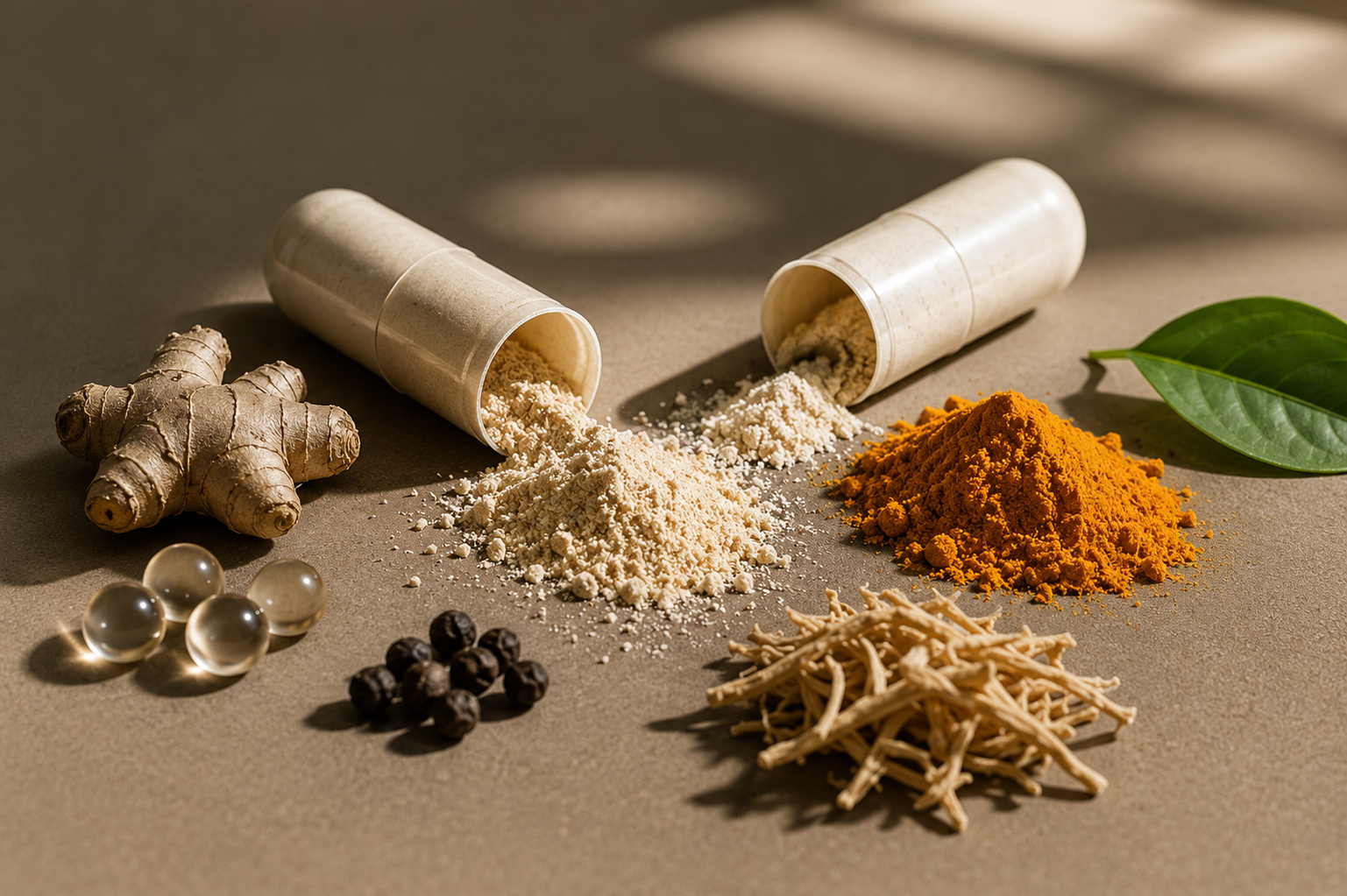 Ingredientes naturales: jengibre, cúrcuma, pimienta negra y ashwagandha